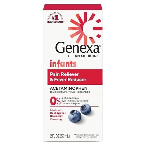 Genexa - Gotas Infantiles para Dolor y Fiebre Sabor Arándano Orgánico sin Aditivos Artificiales, Acetaminofén 59 mL