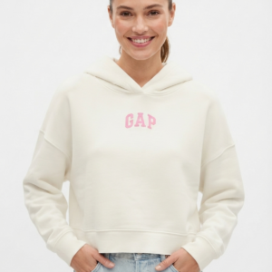 GAP - Polerón con capucha corto blanco con logo rosado