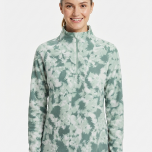 Columbia - Polerón verde y blanco con estampado tie-dye y cierre de medio cuello